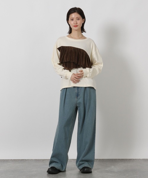 LAKOLE（ラコレ）の「ベロアドッキング長袖 / 594731（Tシャツ/カットソー・レディース・チャコール/ネイビー/アイボリー・FREE）」の5枚目の写真