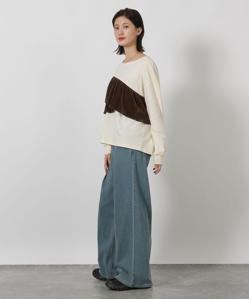 LAKOLE（ラコレ）の「ベロアドッキング長袖 / 594731（Tシャツ/カットソー・レディース・チャコール/ネイビー/アイボリー・FREE）」の6枚目の写真