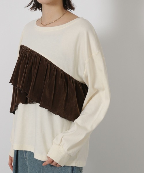 LAKOLE（ラコレ）の「ベロアドッキング長袖 / 594731（Tシャツ/カットソー・レディース・チャコール/ネイビー/アイボリー・FREE）」の16枚目の写真