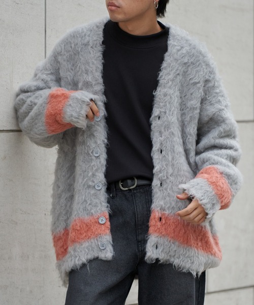 COLONY 2139(コロニートゥーワンスリーナイン)の「シャギーモヘアラインカーディガン(カーディガン/ボレロ・メンズ・オレンジ/ブラック/グレー・MEDIUM/LARGE)」の2枚目の写真