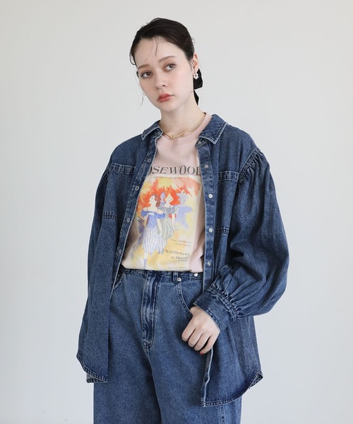 Sugar spoon（シュガースプーン）の「・SUGAR SPOON ボリュームスリーブデニムシャツ（シャツ/ブラウス・レディース・グリーン/インディゴブルー/ボルドー/ブラック・FREE）」の3枚目の写真