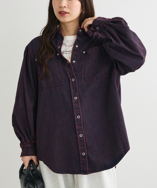 Sugar spoon（シュガースプーン）の「・SUGAR SPOON ボリュームスリーブデニムシャツ（シャツ/ブラウス・レディース・グリーン/インディゴブルー/ボルドー/ブラック・FREE）」の4枚目の写真