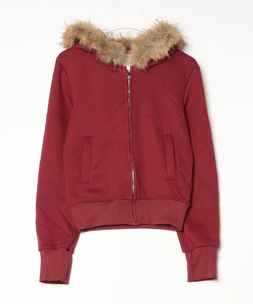セール】フェイクファー フード付き クロップド ジャケット風 パーカー