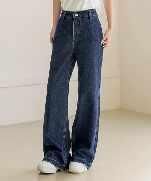 DAY CLOSET(デイ クローゼット)の「【大きいサイズ有/ウエスト裏ゴム】ストンと落ち感、美シルエット。ワイドストレートデニムパンツ レディース(デニムパンツ・レディース・ブラック系その他/インディゴブルー/ブルー/ブラック・M/S/L/XL)」の20枚目の写真