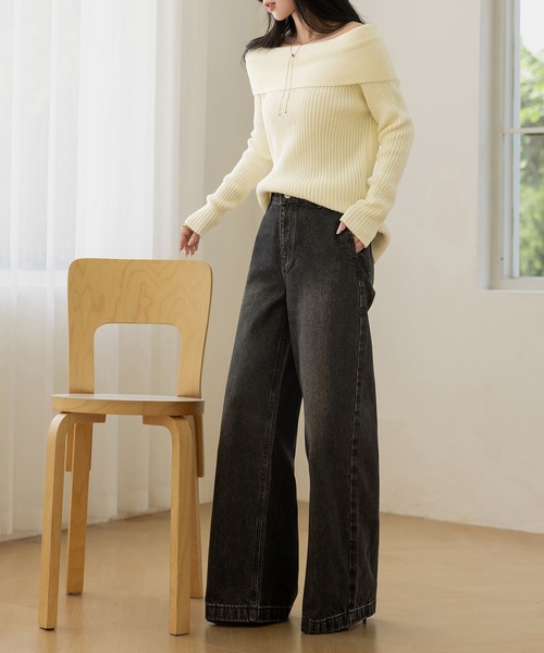 DAY CLOSET(デイ クローゼット)の「【大きいサイズ有/ウエスト裏ゴム】ストンと落ち感、美シルエット。ワイドストレートデニムパンツ レディース(デニムパンツ・レディース・ブラック系その他/インディゴブルー/ブルー/ブラック・M/S/L/XL)」の12枚目の写真