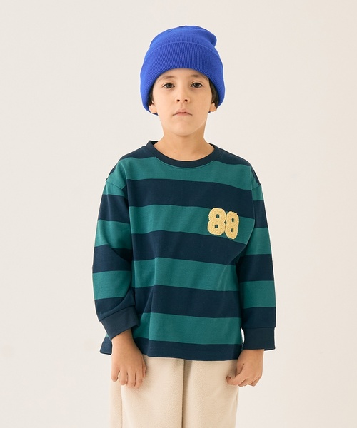 minimal（ミニマル）の「ボーダーサガラ刺しゅうロンT（スウェット・キッズ・ピンク/グリーン/ブルー/ブラック・130cm/140cm/100cm/120cm/90cm/110cm）」の2枚目の写真