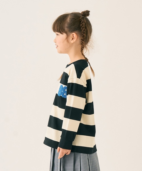 minimal（ミニマル）の「ボーダーサガラ刺しゅうロンT（スウェット・キッズ・ピンク/グリーン/ブルー/ブラック・130cm/140cm/100cm/120cm/90cm/110cm）」の8枚目の写真