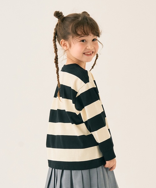 minimal（ミニマル）の「ボーダーサガラ刺しゅうロンT（スウェット・キッズ・ピンク/グリーン/ブルー/ブラック・130cm/140cm/100cm/120cm/90cm/110cm）」の7枚目の写真