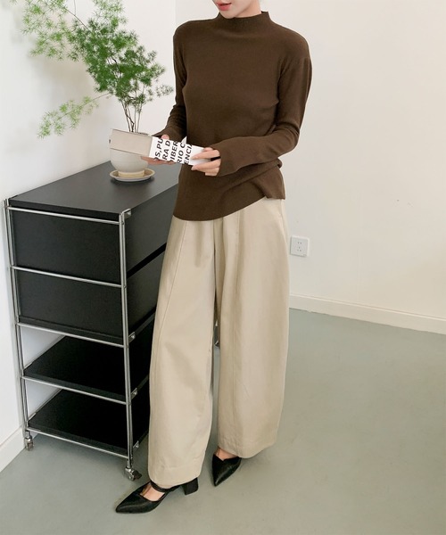 aimoha(アイモハ)の「無地モックネックニットソートップス(Tシャツ/カットソー・レディース・ブラック/チョコ/ベージュ/ライトベージュ/ライトグリーン・FREE)」の21枚目の写真