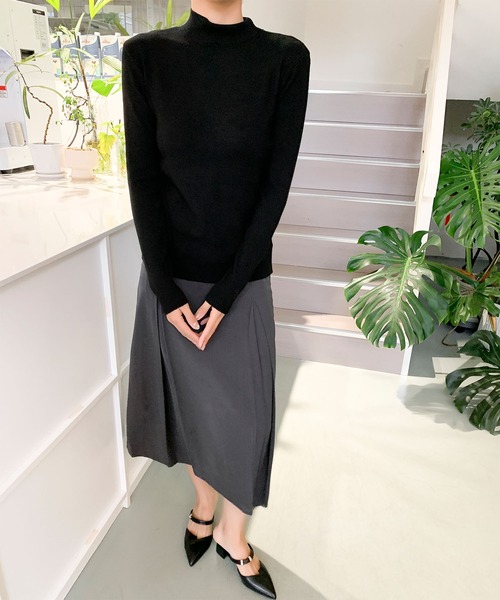 aimoha(アイモハ)の「無地モックネックニットソートップス(Tシャツ/カットソー・レディース・ブラック/チョコ/ベージュ/ライトベージュ/ライトグリーン・FREE)」の22枚目の写真