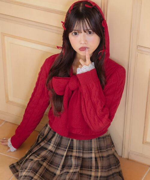 ems excite（エムズエキサイト）の「BIGリボンフーディーNT（ニット/セーター・レディース・ナチュラル/レッド/ダークブルー・FREE）」の3枚目の写真