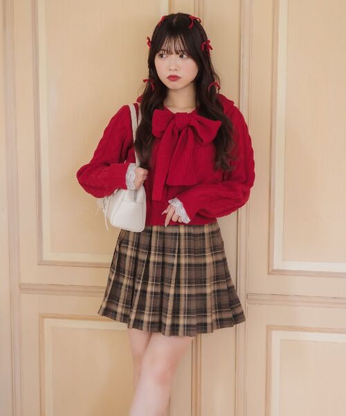 ems excite（エムズエキサイト）の「BIGリボンフーディーNT（ニット/セーター・レディース・ナチュラル/レッド/ダークブルー・FREE）」の4枚目の写真