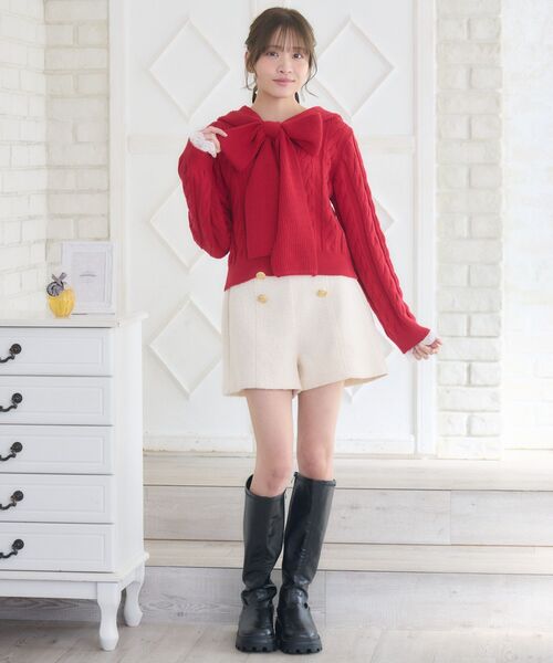 ems excite（エムズエキサイト）の「BIGリボンフーディーNT（ニット/セーター・レディース・ナチュラル/レッド/ダークブルー・FREE）」の6枚目の写真