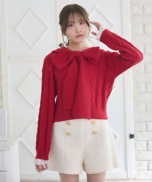 ems excite（エムズエキサイト）の「BIGリボンフーディーNT（ニット/セーター・レディース・ナチュラル/レッド/ダークブルー・FREE）」の10枚目の写真