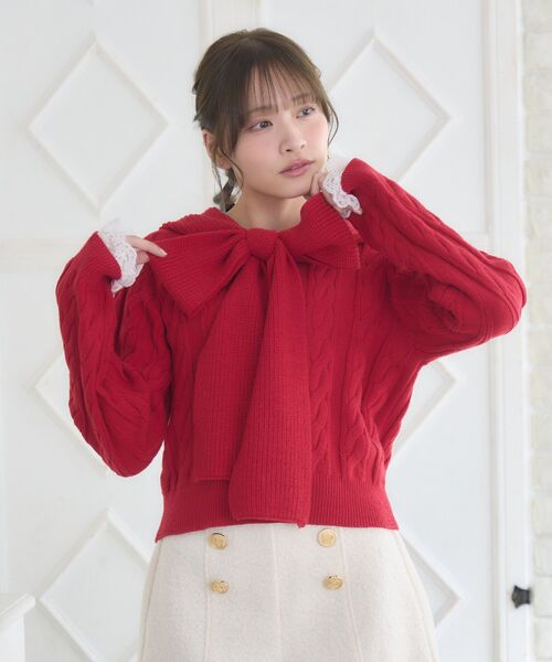 ems excite（エムズエキサイト）の「BIGリボンフーディーNT（ニット/セーター・レディース・ナチュラル/レッド/ダークブルー・FREE）」の11枚目の写真