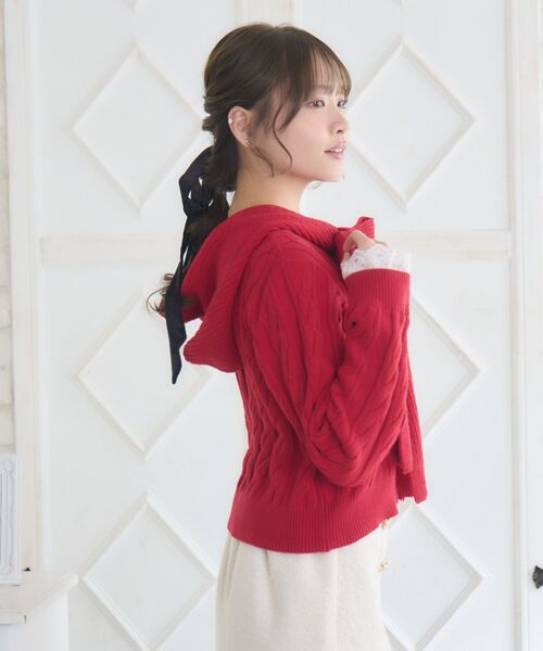 ems excite（エムズエキサイト）の「BIGリボンフーディーNT（ニット/セーター・レディース・ナチュラル/レッド/ダークブルー・FREE）」の12枚目の写真