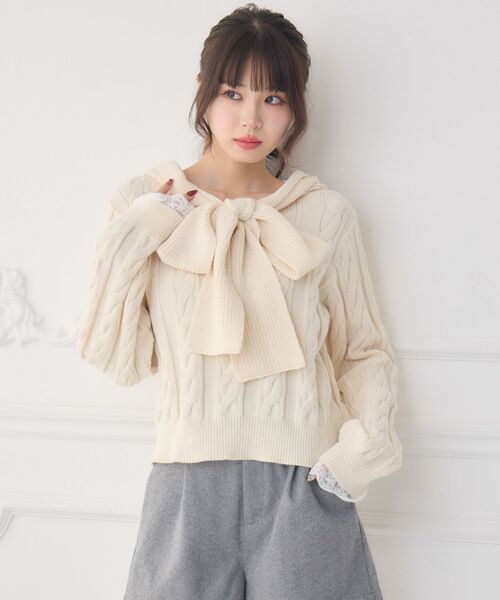 ems excite（エムズエキサイト）の「BIGリボンフーディーNT（ニット/セーター・レディース・ナチュラル/レッド/ダークブルー・FREE）」の22枚目の写真