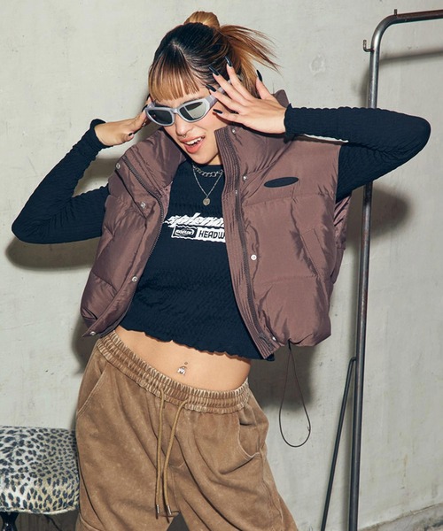 ANAP（アナップ）の「ナイロン ファイバー ダウン ショート ベスト（ベスト・レディース・ブラウン/ブラック・F）」の3枚目の写真