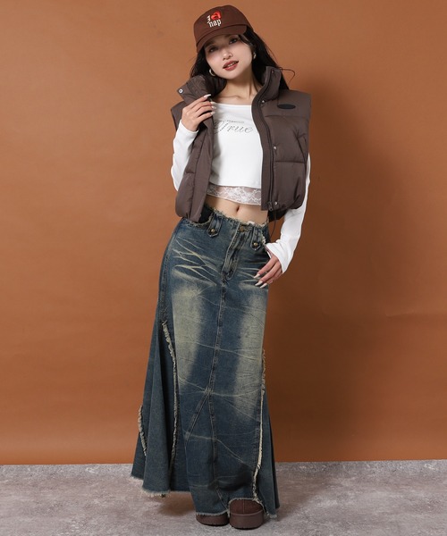 ANAP（アナップ）の「ナイロン ファイバー ダウン ショート ベスト（ベスト・レディース・ブラウン/ブラック・F）」の15枚目の写真