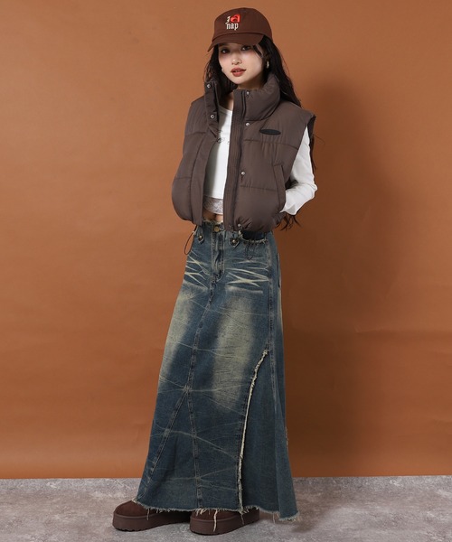 ANAP（アナップ）の「ナイロン ファイバー ダウン ショート ベスト（ベスト・レディース・ブラウン/ブラック・F）」の16枚目の写真