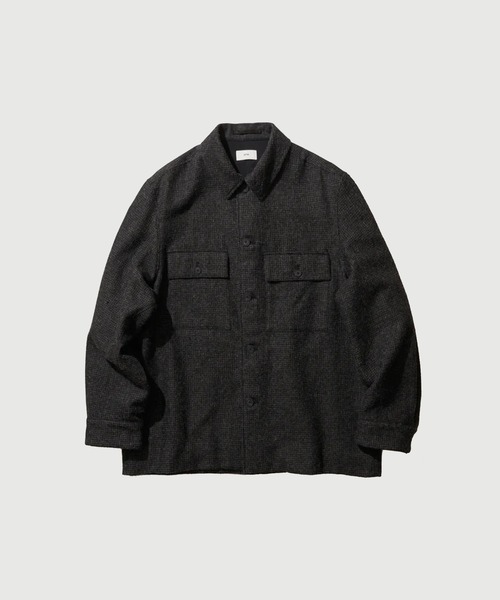 ATON（エイトン）の「【ATON / エイトン】ALPACA HOUND TOOTH CPO JACKET（ブルゾン・メンズ・グレー/ブラウン・4）」の2枚目の写真