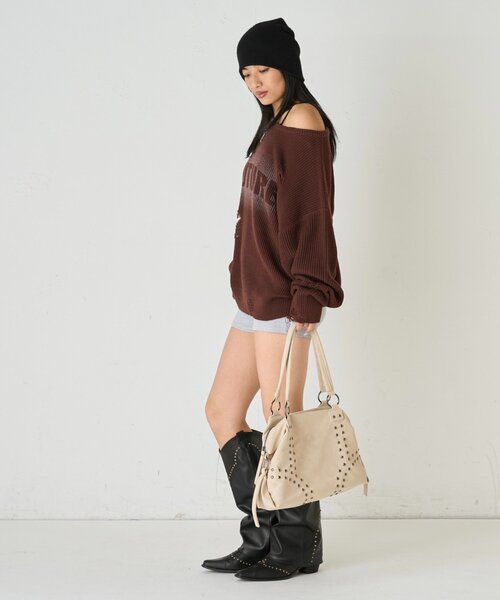 WHO'S WHO gallery（フーズフーギャラリー）の「スタッズショルダーバッグ（ショルダーバッグ・レディース・アイボリー/ブラウン/ダークブラウン/ブラック/サックスブルー/ピンク/イエロー・FREE）」の18枚目の写真