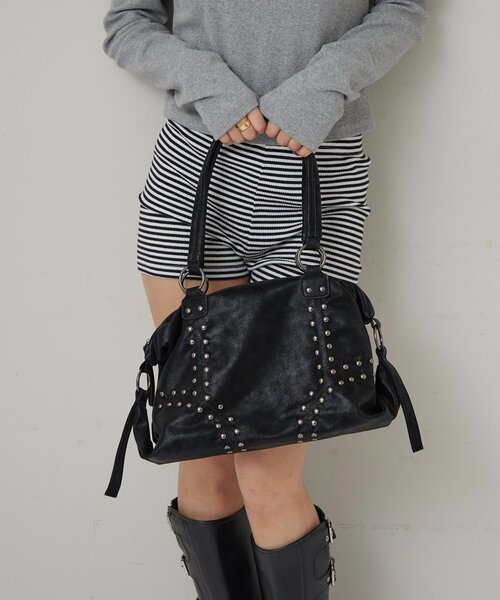 WHO'S WHO gallery（フーズフーギャラリー）の「スタッズショルダーバッグ（ショルダーバッグ・レディース・アイボリー/ブラウン/ダークブラウン/ブラック/サックスブルー/ピンク/イエロー・FREE）」の20枚目の写真