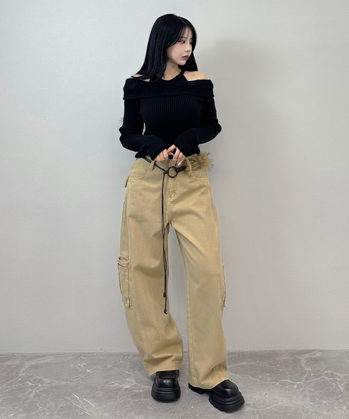 FOLLOWIN（フォロウィン）の「フェイクファーウエスト ベルトカーゴパンツ（カーゴパンツ・レディース・ベージュ/ブラウン/ブラック・LARGE/MEDIUM/SMALL）」の10枚目の写真