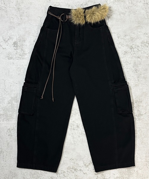 FOLLOWIN（フォロウィン）の「フェイクファーウエスト ベルトカーゴパンツ（カーゴパンツ・レディース・ベージュ/ブラウン/ブラック・LARGE/MEDIUM/SMALL）」の18枚目の写真