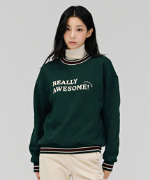 レディース 配色 裏起毛 スウェットTシャツ - グリーン