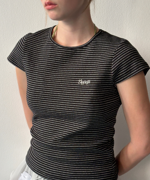 SINOON(シヌーン)の「Stripe Cap Sleeve T-shirt (Black)(Tシャツ/カットソー・レディース・ブラック・SMALL/MEDIUM)」の3枚目の写真