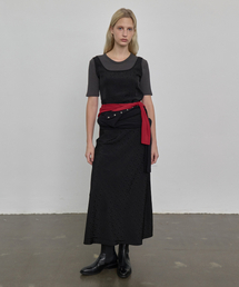 NUAKLE（ヌアクル）の「フラワージャカードスリーブレスドレス_ブラック（ワンピース）」