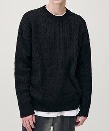 TAKEASY（テイクイージー）の「SOLID OVERSIZED CABLE KNIT SWEATER (BLACK)（ニット/セーター・メンズ）」