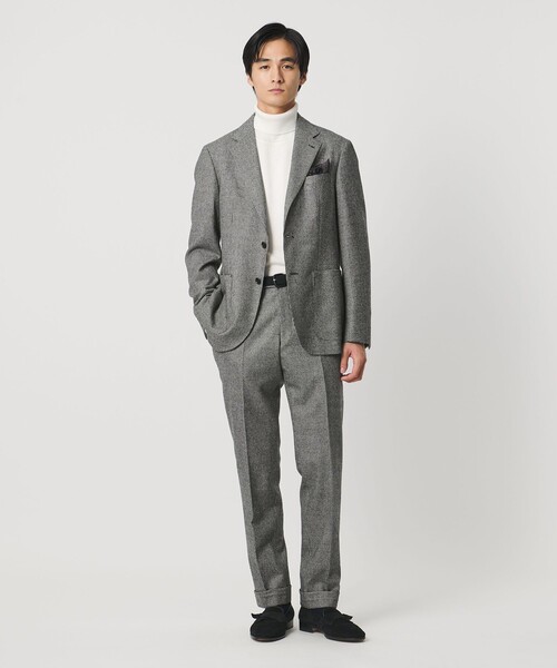 フランネル ハウンドトゥース シングル2ボタン テーラードジャケット