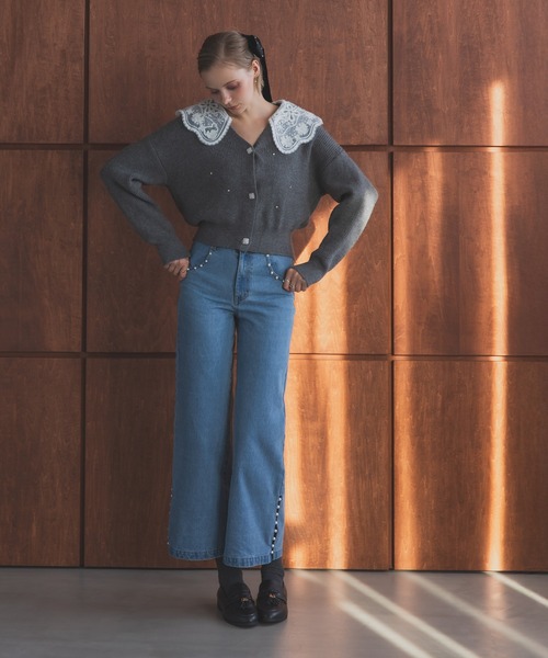 MERAKI(メラキ)の「パールスリットデニムパンツ(デニムパンツ・レディース・インディゴブルー/ライトブルー・M/S)」の10枚目の写真