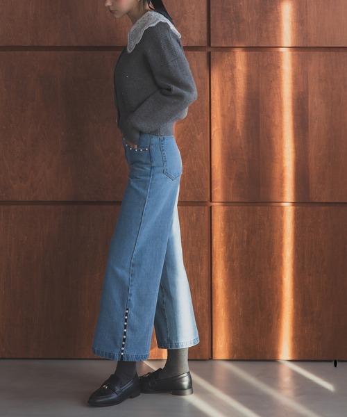 MERAKI(メラキ)の「パールスリットデニムパンツ(デニムパンツ・レディース・インディゴブルー/ライトブルー・M/S)」の11枚目の写真