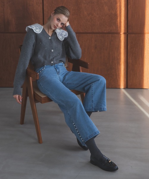 MERAKI(メラキ)の「パールスリットデニムパンツ(デニムパンツ・レディース・インディゴブルー/ライトブルー・M/S)」の14枚目の写真