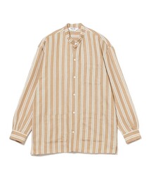 BEAMS F | 【別注】Placide / リネンコットン ダブルストライプ バンドカラーシャツ(その他アウター)