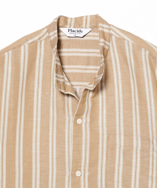 BEAMS F（ビームスエフ）の「【別注】Placide / リネンコットン ダブルストライプ バンドカラーシャツ（その他アウター・メンズ・ベージュ・3/2）」の2枚目の写真