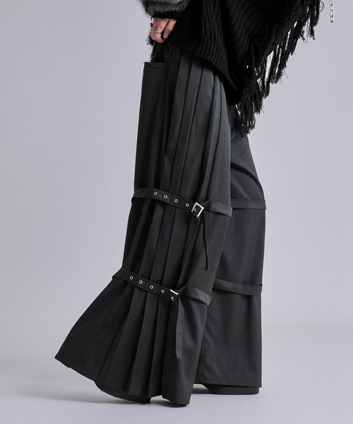 Ellno Loset（エルノロゼット）の「サイドプリーツダブルベルトパンツ（スラックス・メンズ・チャコール/ブラック・X-SMALL/SMALL/MEDIUM/LARGE）」の18枚目の写真