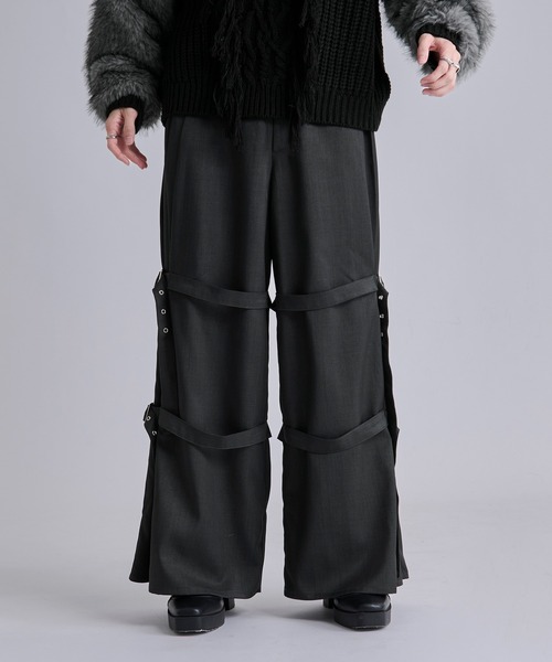 Ellno Loset（エルノロゼット）の「サイドプリーツダブルベルトパンツ（スラックス・メンズ・チャコール/ブラック・X-SMALL/SMALL/MEDIUM/LARGE）」の19枚目の写真