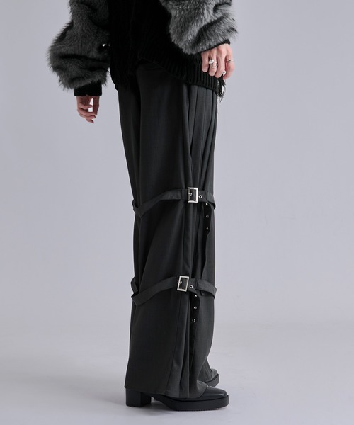 サイドプリーツダブルベルトパンツ（スラックス）｜Ellno Loset