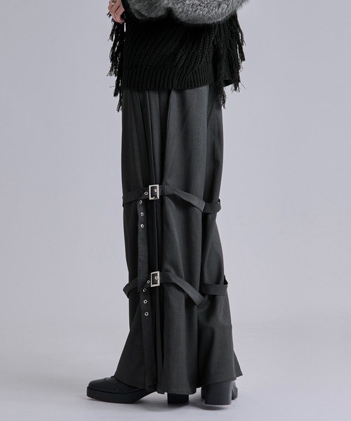 Ellno Loset（エルノロゼット）の「サイドプリーツダブルベルトパンツ（スラックス・メンズ・チャコール/ブラック・X-SMALL/SMALL/MEDIUM/LARGE）」の20枚目の写真