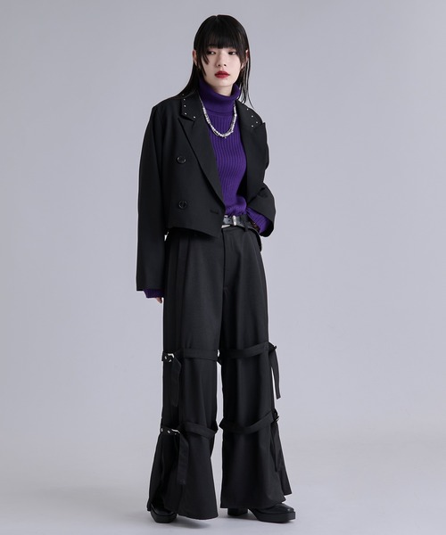 Ellno Loset（エルノロゼット）の「サイドプリーツダブルベルトパンツ（スラックス・メンズ・チャコール/ブラック・X-SMALL/SMALL/MEDIUM/LARGE）」の12枚目の写真