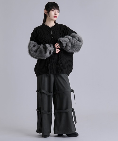 Ellno Loset（エルノロゼット）の「サイドプリーツダブルベルトパンツ（スラックス・メンズ・チャコール/ブラック・X-SMALL/SMALL/MEDIUM/LARGE）」の8枚目の写真