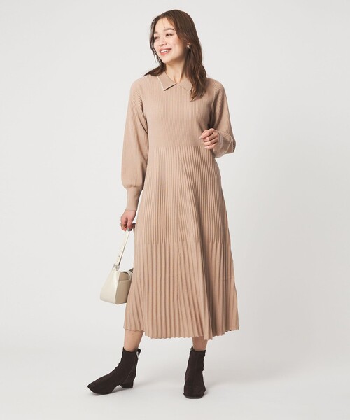 セール】フィット＆フレア 襟付き ニット ワンピース（ワンピース