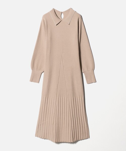 セール】フィット＆フレア 襟付き ニット ワンピース（ワンピース