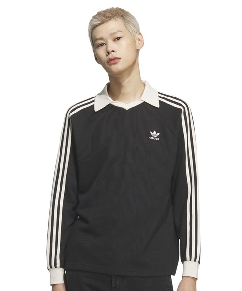 adidas(アディダス)の「adidas WAFFLE LONG SLEEVE POLO / アディダス ワッフル ロング スリーブ ポロ【SP】(ポロシャツ・メンズ・ブラック・XS/S/M/L/XL/XXL)」の1枚目の写真