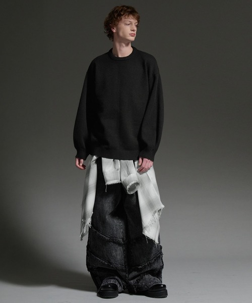 cussil(クシル)の「【cussil/クシル】オーバーサイズオンブレチェック柄フリンジレギュラーカラーシャツ(シャツ/ブラウス・メンズ・ブラック/ホワイト・L/M/S)」の13枚目の写真