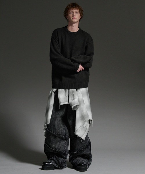 cussil(クシル)の「【cussil/クシル】オーバーサイズオンブレチェック柄フリンジレギュラーカラーシャツ(シャツ/ブラウス・メンズ・ブラック/ホワイト・L/M/S)」の14枚目の写真